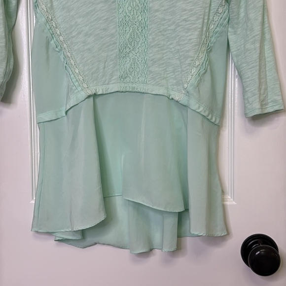 NWOT Meadow Rue from Anthropologie Asymmetrical Green Tunic with 3/4 Sleeves - Picture 3 of 8